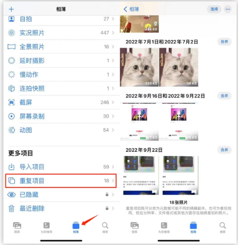 梅里斯达斡尔族苹果手机维修分享iOS 16 中相册重复项目功能使用方法 