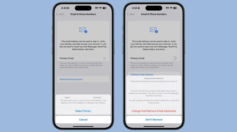 梅里斯达斡尔族苹果手机维修分享苹果 iOS 18.1 支持设置“主要”邮箱地址并更改 iCloud 邮箱 